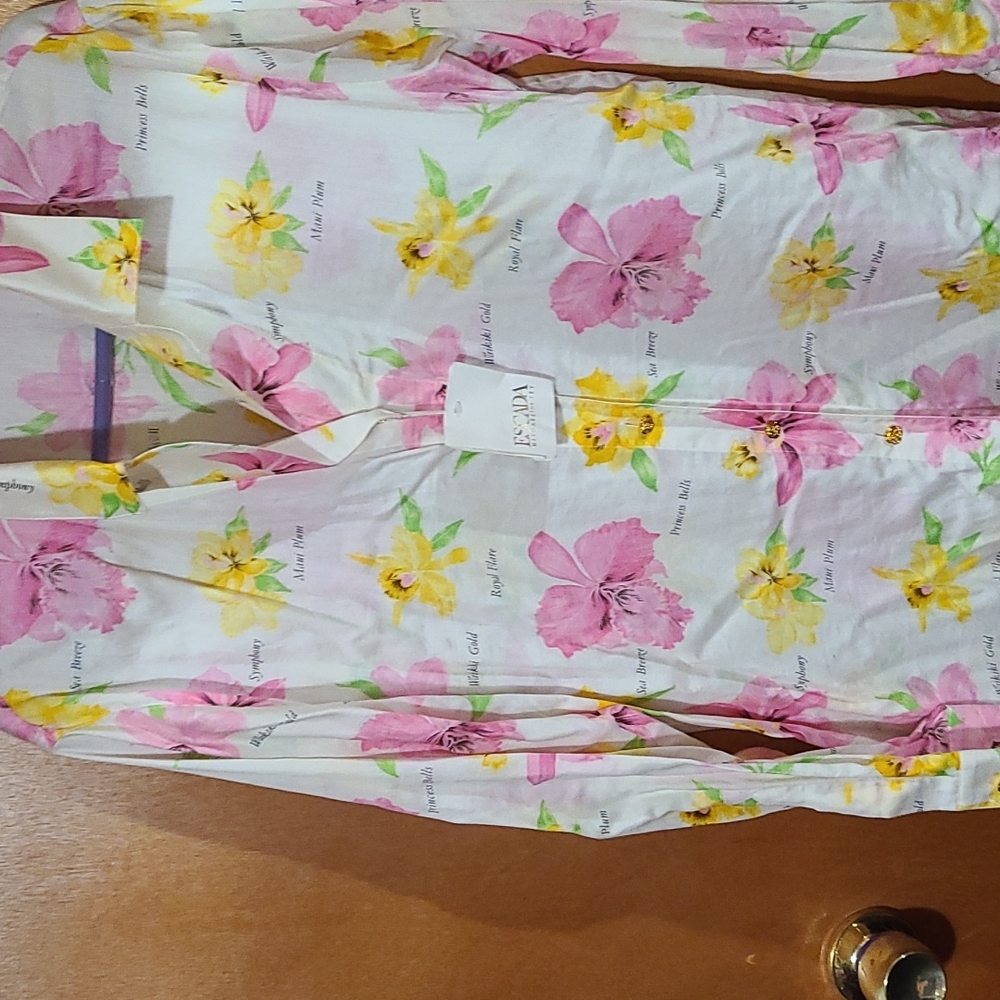 Beautiful escada pink, yellow with gold buttons blouse.